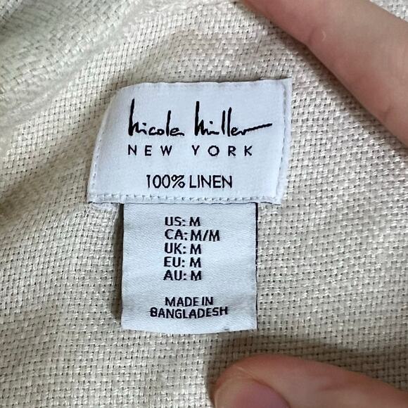 Nicole Miller 100% Linen Shacket Medium Jacket Cream Woven Coastal Chic Relaxed - Picture 6 of 7